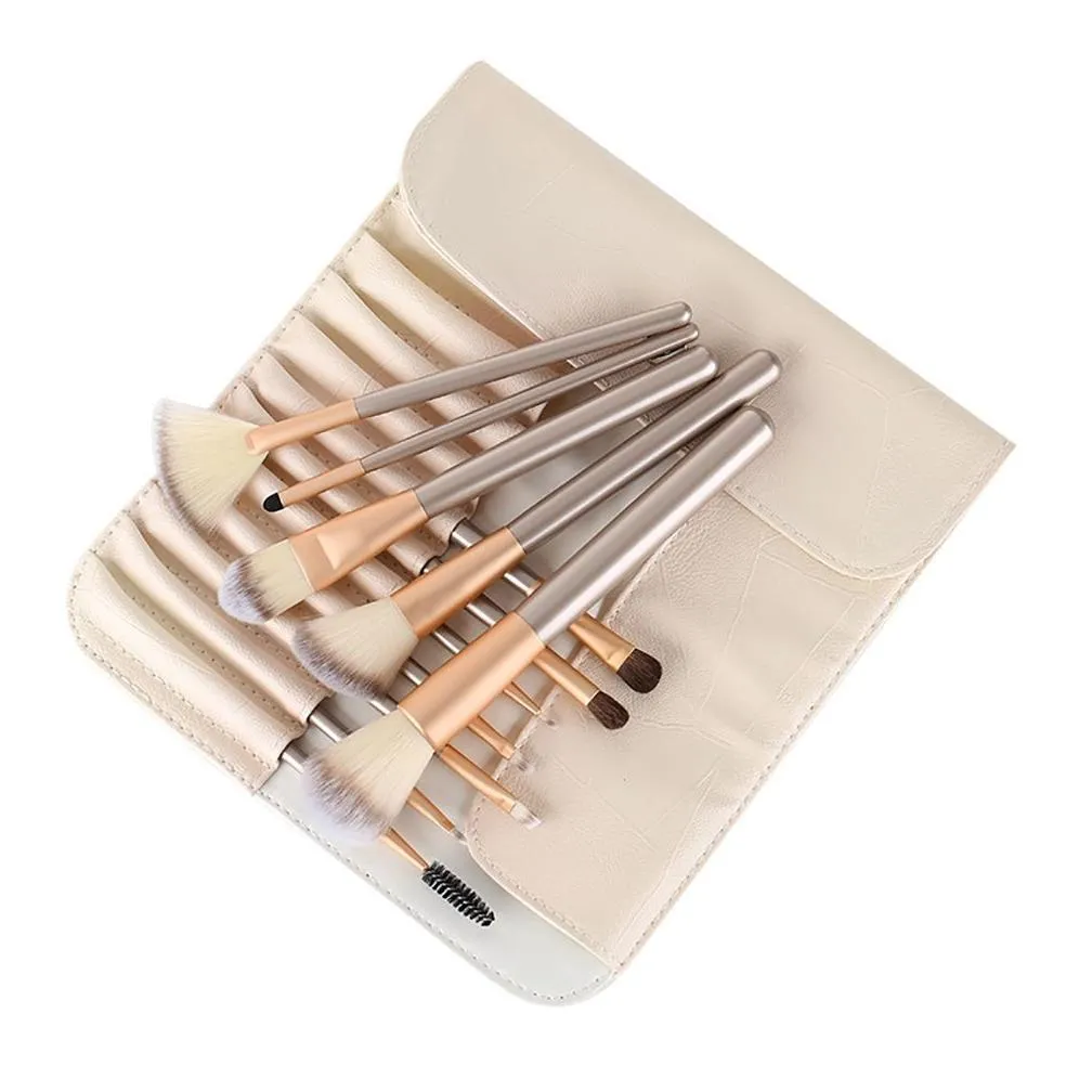 12pcs/set High Quality Makeup Brushes Kit Wood Handle Portabel Travel Toiletry with Retail Makeup Bag