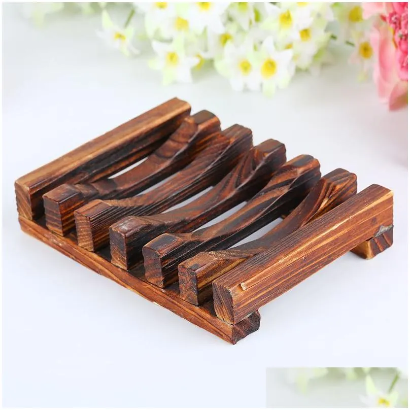 natural wooden bamboo soap dish tray holder storage soap rack plate box container for bath shower plate
