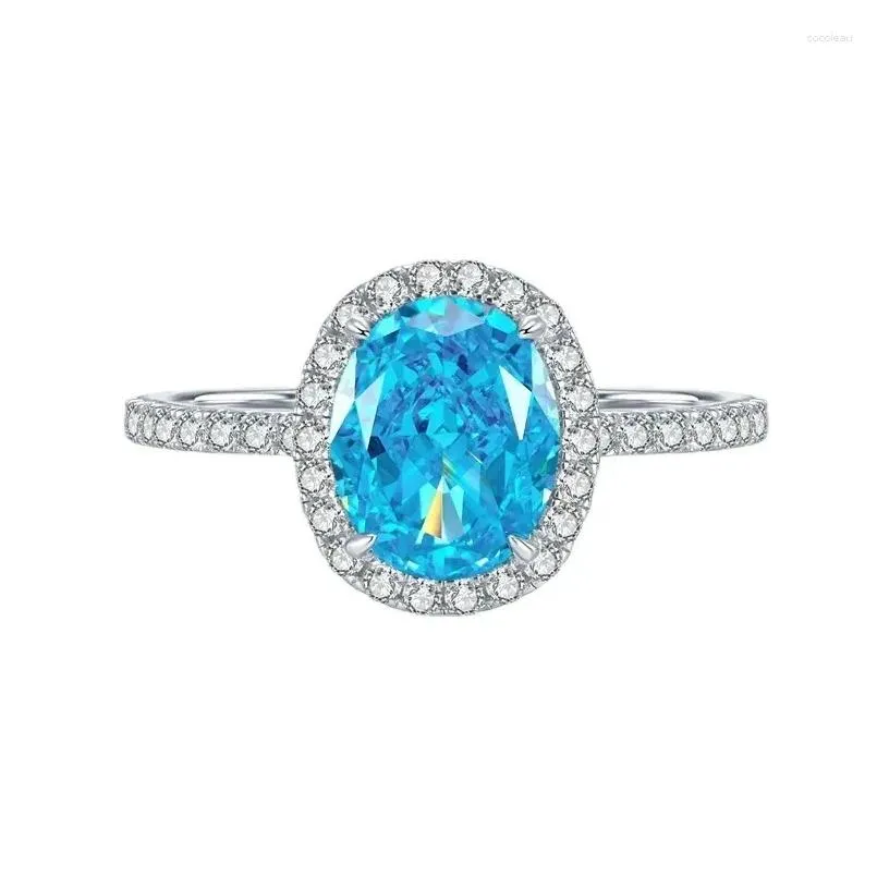 Cluster Rings SpringLady 925 Sterling Silver 6 8MM Crushed Cut Aquamarine High Carbon Diamonds Gemstone Ring Engagement Fine Jewelry