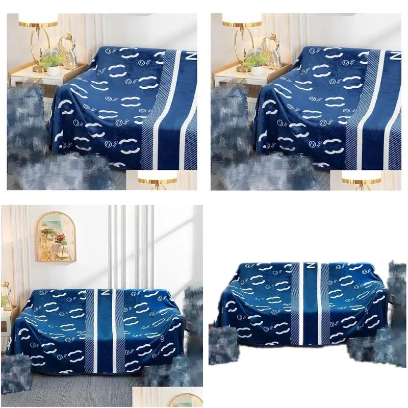 Luxury designer blue blanket white letter logo warm blanket comfortable blanket room decoration blanket 150X200cm with Gift Box