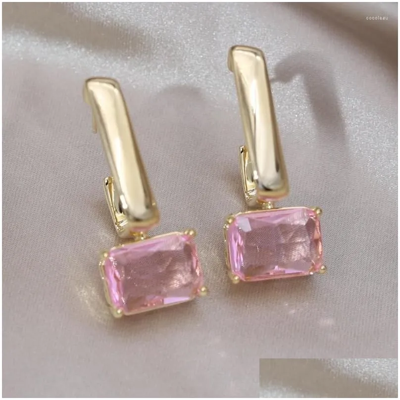 Dangle Earrings South Korea Design Fashion Jewelry 14K Gold Plated Square Pendant Glass Elegant Women`s Prom Party Accessories