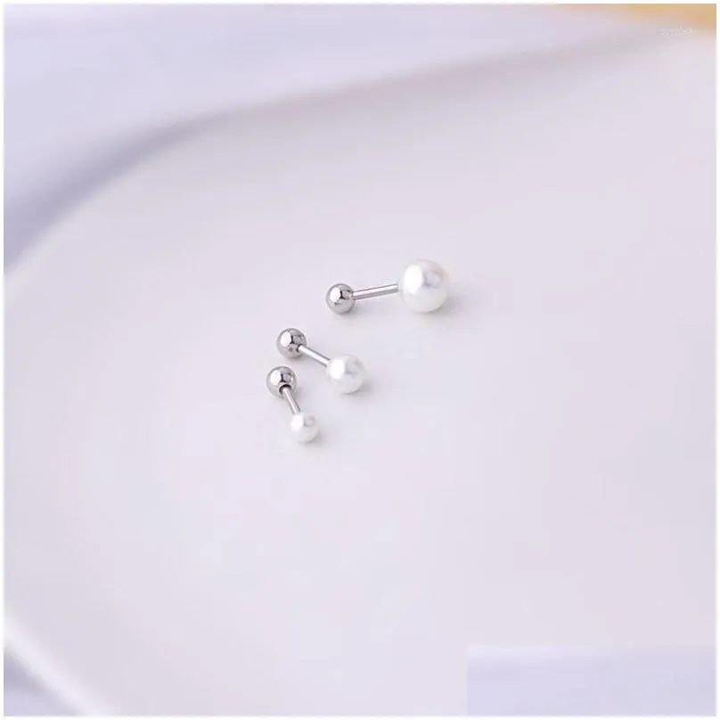 Stud Earrings 1Pcs 20G Stainless Steel Imitation Pearl Zircon Cartilage Ear Conch Snug Screw Back Earring Piercing Jewelry