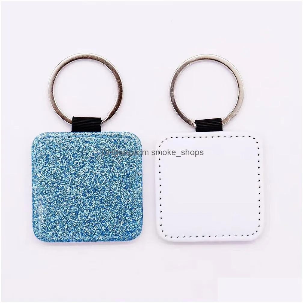 sublimation glitter leather keychains other arts and crafts gifts square shape key ring with bright powder heat transfer printing