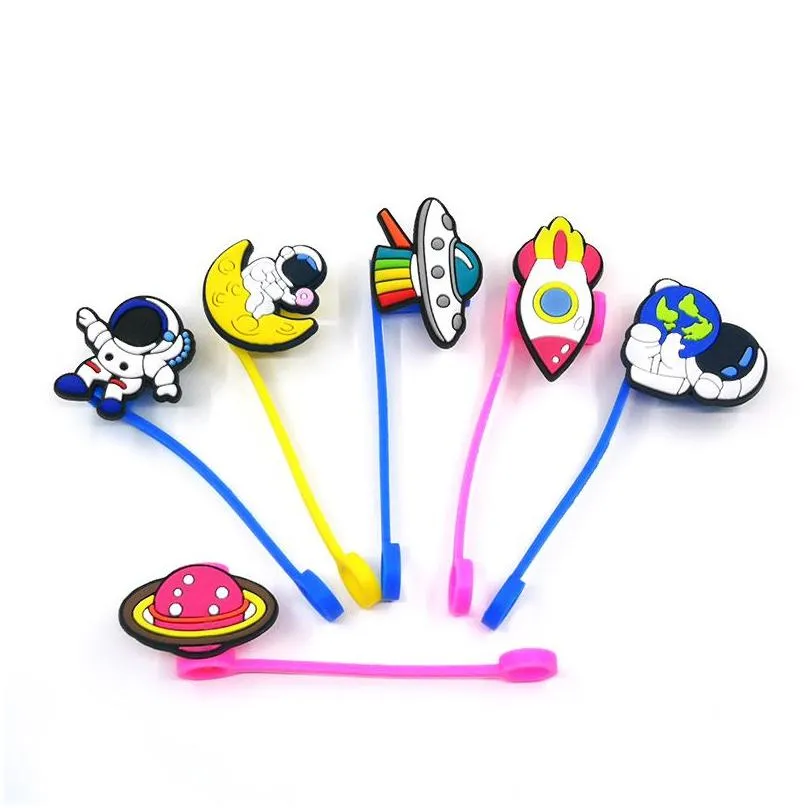 custom space car silicone straw toppers accessories cover charms reusable splash proof drinking dust plug decorative 8mm straw party