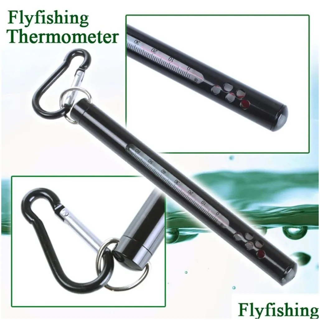 Tools Fly Fishing Thermometer Stream Rivers Temperature Measurement with Carabiner Portable Pocket Fish Tools Accessories Black