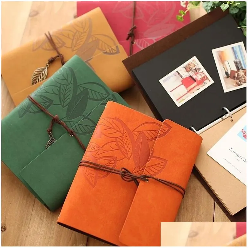 picture frames 8 inch pu leather vintage antique kraft paper po albums 30 sheets for baby birthday gifts leaves home decor young commemorate