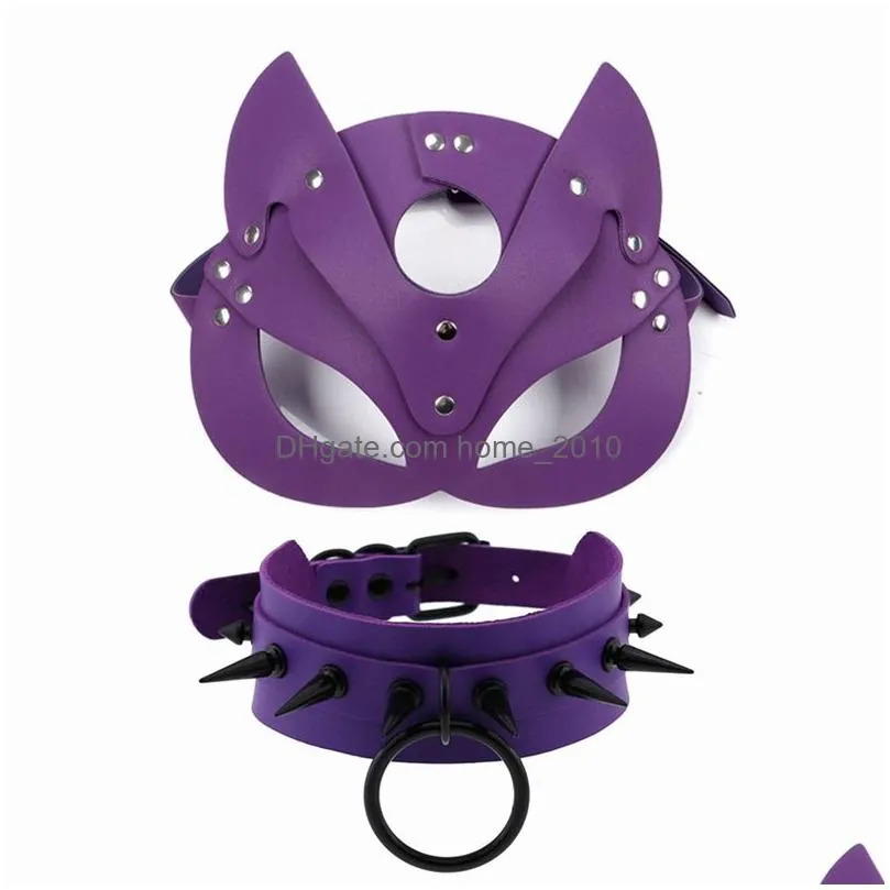 pink mask choker black spike necklace for women metal rivet studded collar girls party club chockers gothic cosplay accessories