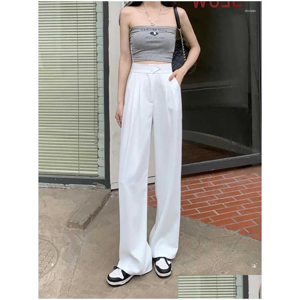 Women`S Pants & Capris Womens Wide Leg Women Sagging Sensation Loose Black White Suit Autumn Korean High Waist Tailoring Drop Deliver Dhrlf