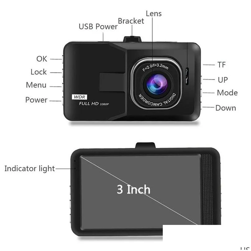 Real HD 1080P Dash Cam Car DVR Video Recorder Cycle Recording Recorders Night Vision Wide Angle Dashcam Camera Registrar