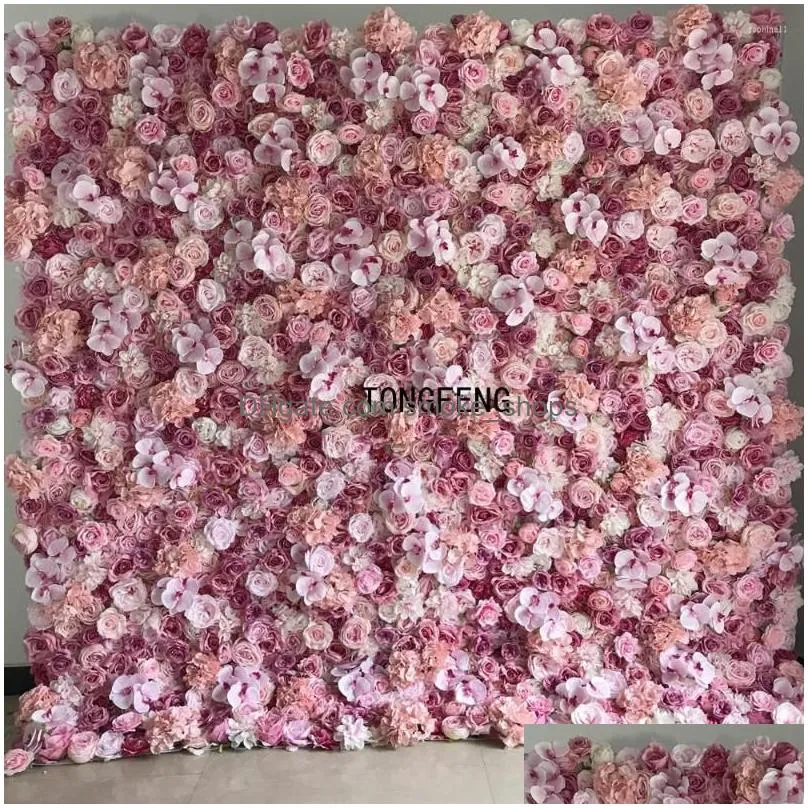 decorative flowers tongfeng pink fleurs artificielles silk rose orchid peony 5d roll up flower wall panel wedding party backdrop