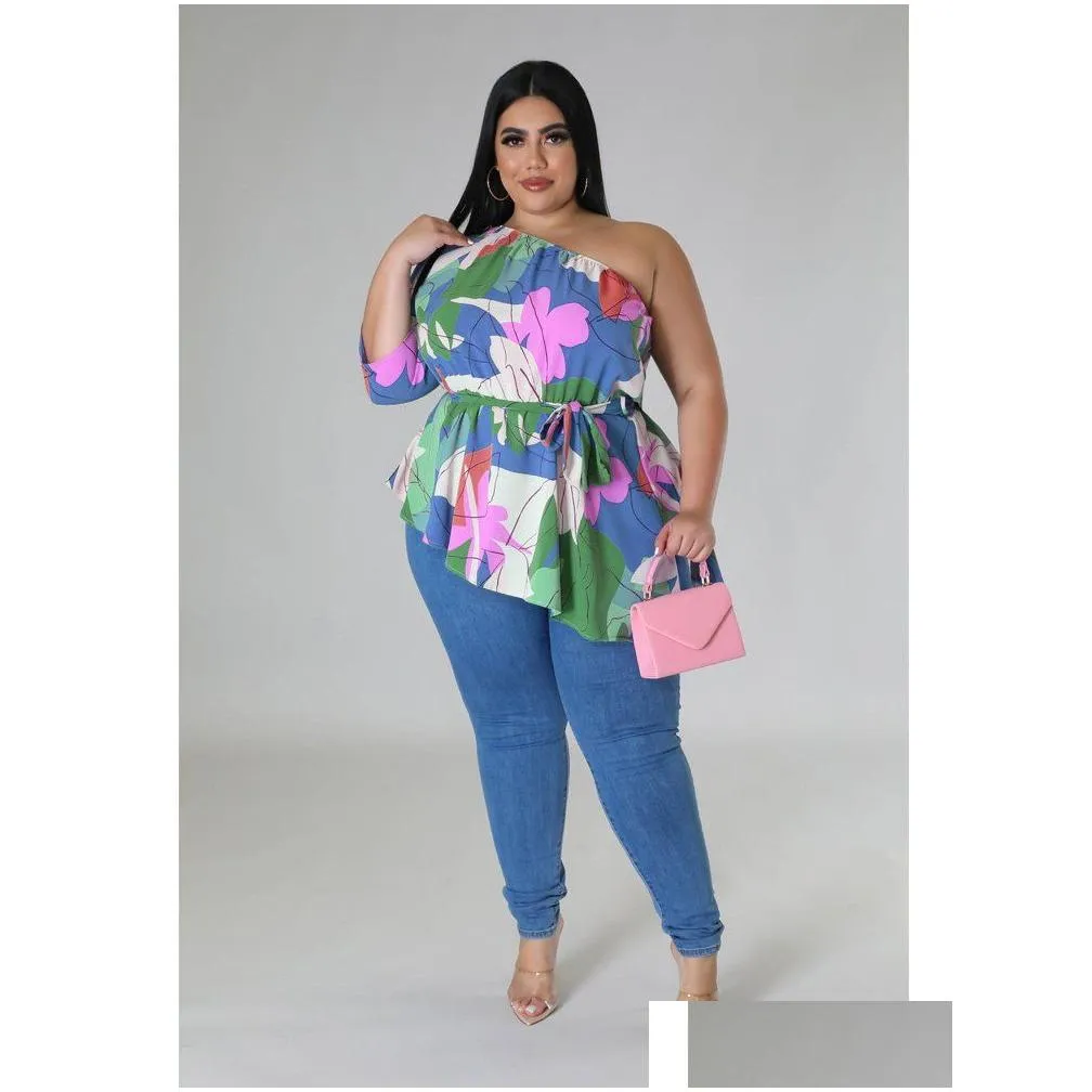 wmstar Plus Size Tops Women T Shirts Blouses Fr Printed Single Sleeve Bandage New In Summer Clothes Wholesale Dropship D4s6#