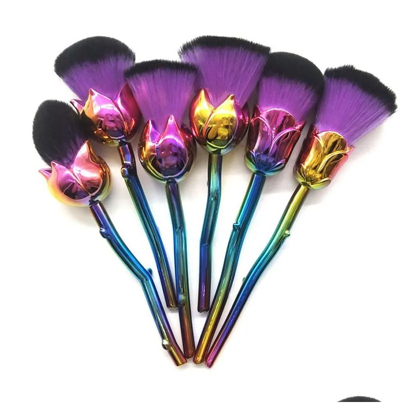 3D Rose Makeup Brushes Kit 6pcs/set Plastic Handle Soft Flat Hair Cosmetic Foundation BB Cream Face Powder Blush Eyeshadow Free DHL