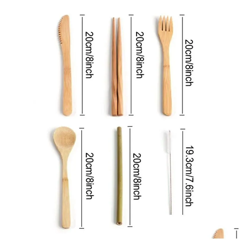 bamboo flatware dinnerware set bamboo straw cutlery set with bag and brush