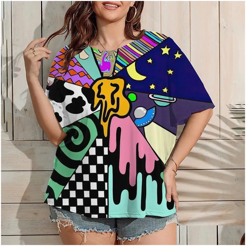 2023 Plus Size Women Tshirt Fun Graffiti Print Female Clothing Fi Summer Short Sleeve Top Casual O-Neck Tee Ladies Pullover u3hO#