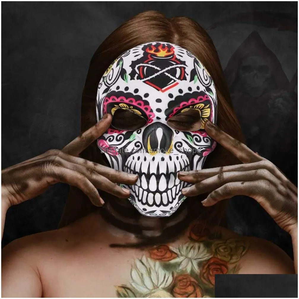mexican day of the dead skull mask cosplay halloween skeletons print masks dress up purim party costume prop
