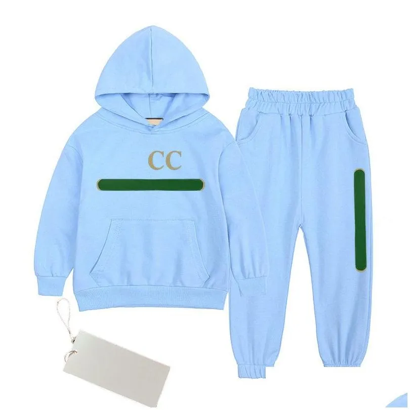 Autumn Winter 2-13years children`s Clothing hoodie Sets BABY boys girls cotton Garment kids Designer printing high quality Outdoor sports sweater pants 2 PC