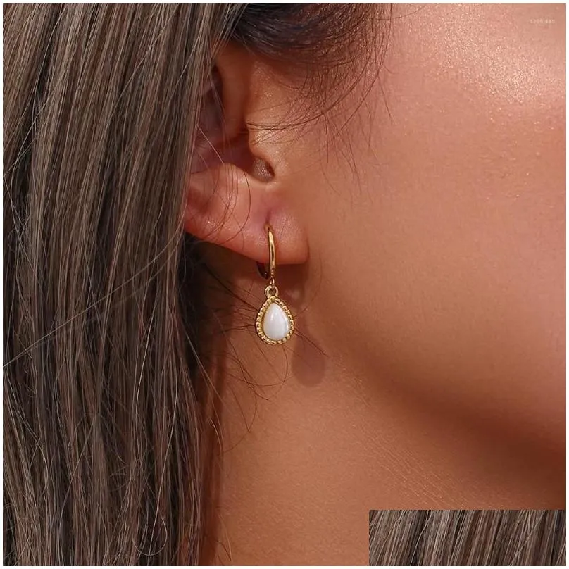 Dangle Earrings Arrival Lovely Coloured Opal Hoop 18K Gold Plated Drop Shape For Women Waterproof Jewellery