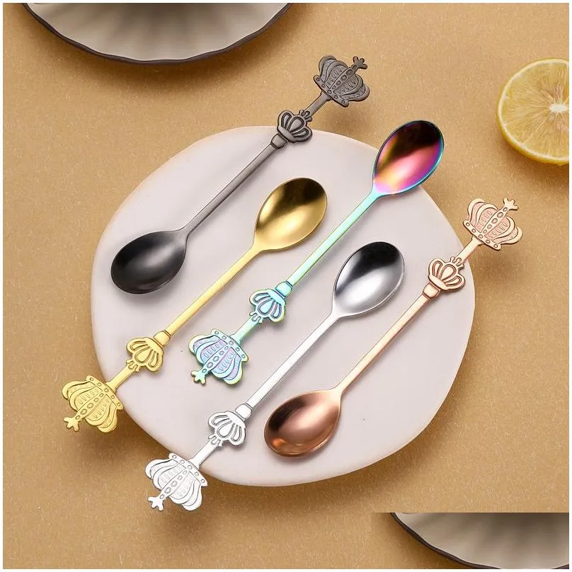 stainless steel coffee spoons dessert ice cream scoop crown tea spoons christmas gifts kitchen tools flatware tableware