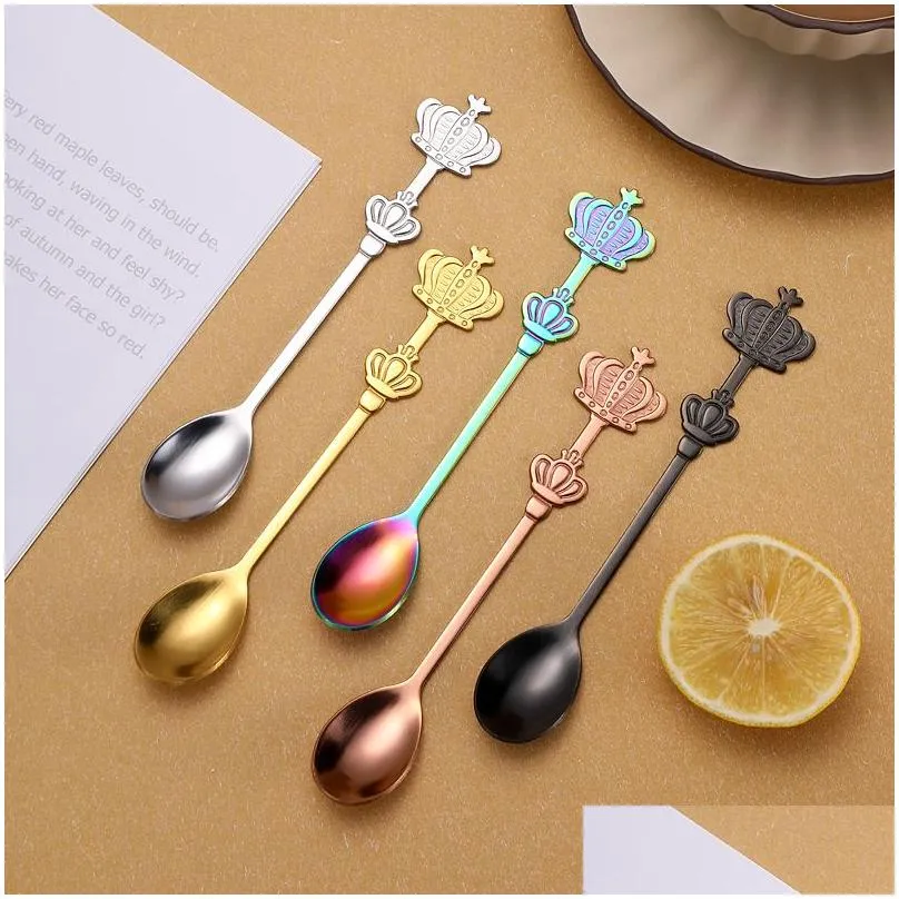 stainless steel coffee spoons dessert ice cream scoop crown tea spoons christmas gifts kitchen tools flatware tableware