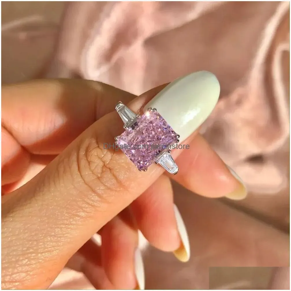 Band Rings PANSYSEN 100 925 Sterling Silver High Carbon Diamond Pink Sapphire Gemstone Engagement Ring Wedding for Women Fine Jewelry