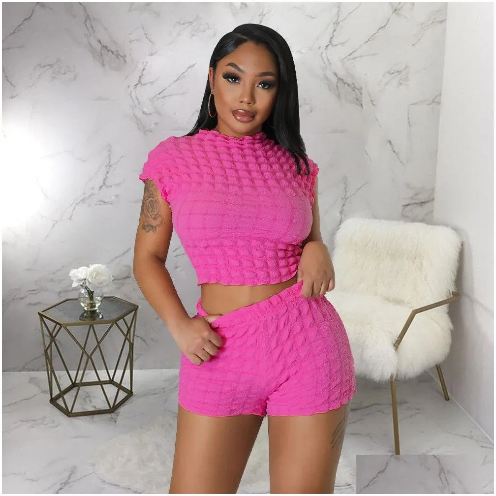 New Summer Tracksuits Two Piece Sets Women Bubble Outfits Beautiful Solid Sleeveless Crop Top vest and Shorts Casual Sportswear Bulk items Wholesale Clothes
