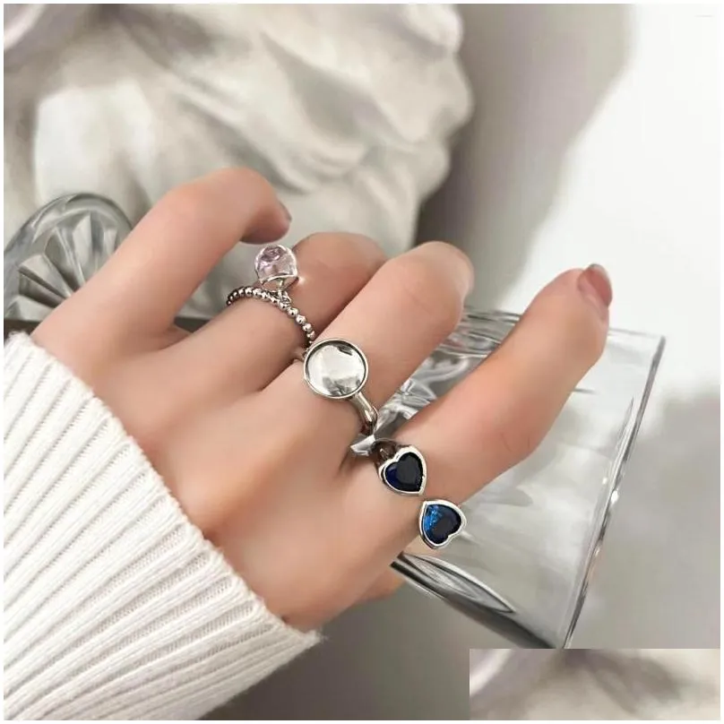 Cluster Rings WEIYUE S925 Sterling Silver Blue Zircon Ring Female Retro Fashion Heavy Industry Open Hip Hop Index Wedding Party Gift