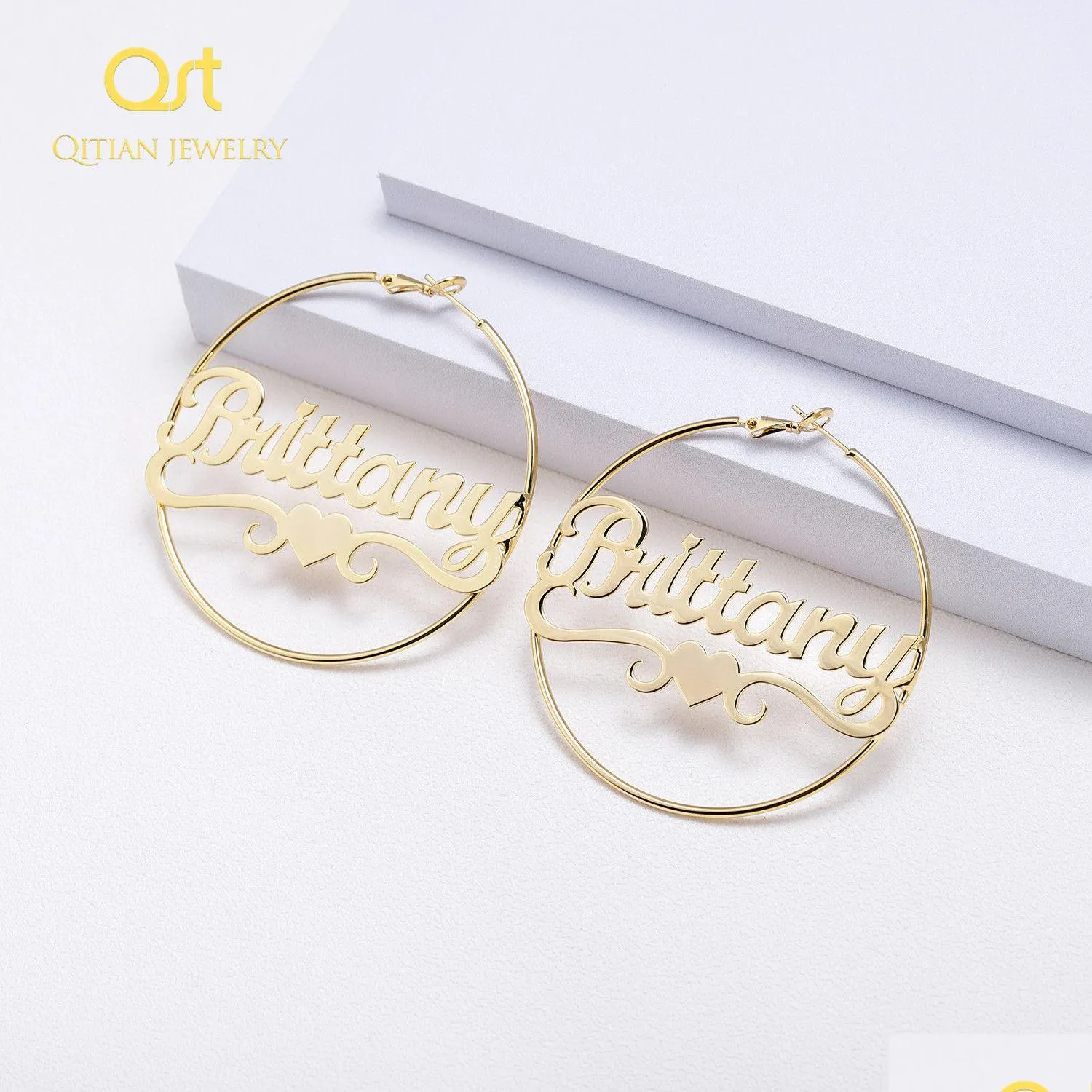 Hoop Huggie Personalised Gold Stainless Steel Custom Name hoop Earring Big Nameplate Handmade Jewelry For Women Girl Round Circle Oorbellen