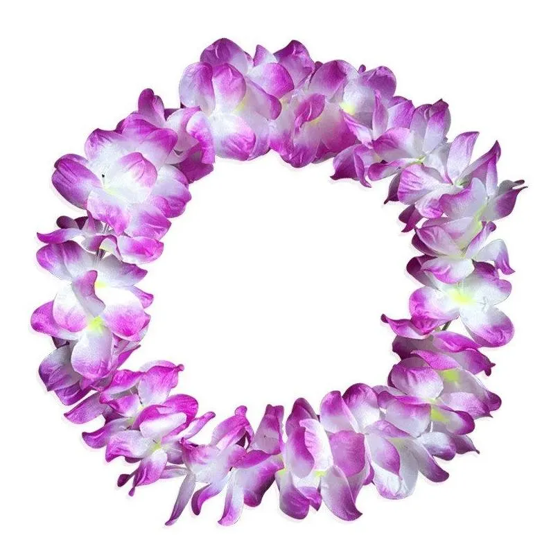 Hawaiian Flower Garland Necklace Hula Leis Festive Party Garland Artificial Silk Flower Necklace Wreaths Wedding Beach Party Garland