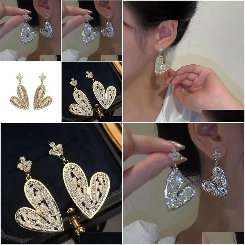 Dangle Earrings 2023 Luxury Heart Drop Fashion Elegant Crystal Earring Trendy Shiny Rhinestone Ear Wedding Party Jewelry Eh029