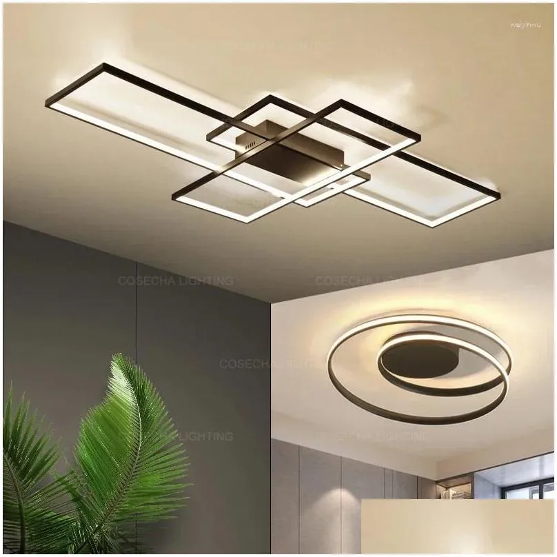 Ceiling Lights Rectangar Led For Living Room Black White Dimmable Lamp Remote Control Foyer Kitchen F Drop Delivery Dhzqr