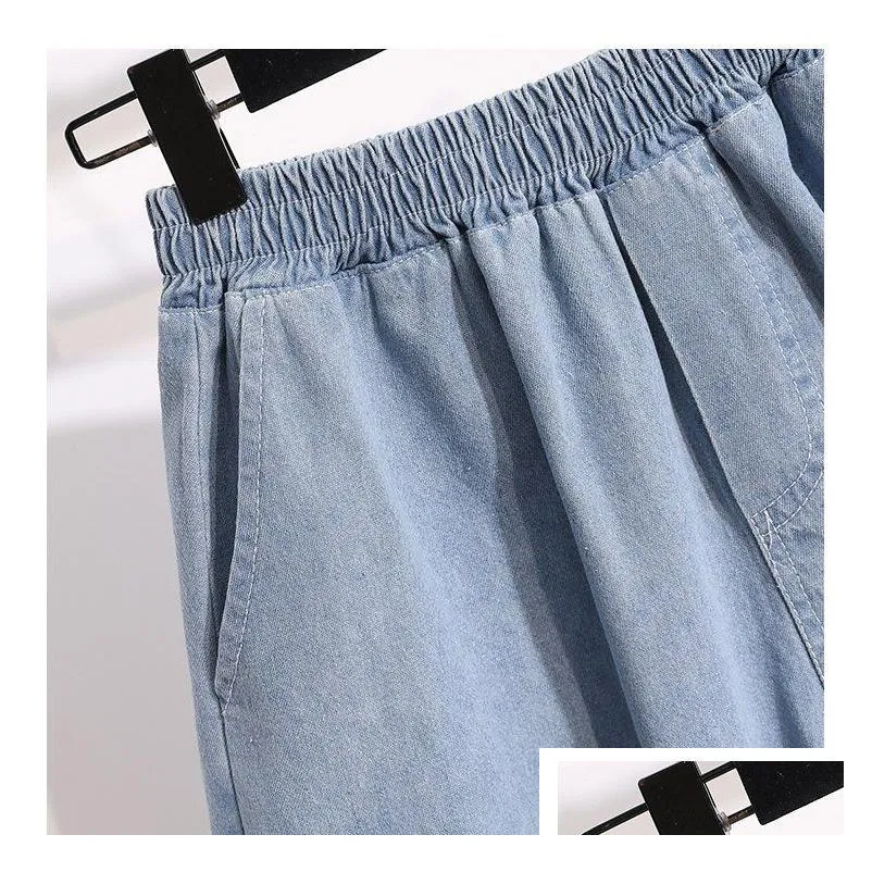 new 2024 Ladies Summer Plus Size hot pants For Women Large Loose Blue Cott Wide Leg Denim Shorts 3XL 4XL 5XL Clothing C4BH#