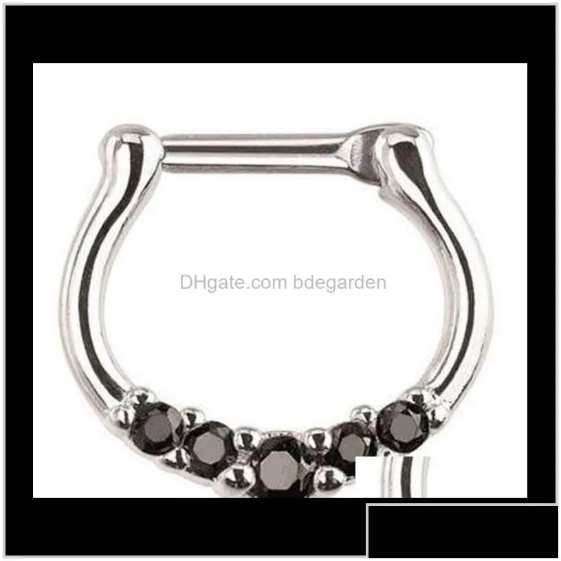 Rings Studs Jewelry Surgical Steel Septum Clicker Ring Punk Women Men Zircon Nose Hoop Body Ps0894 6Nfpc