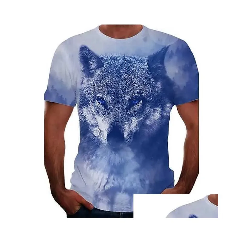 Mens T-Shirt Tee Shirt Tee Graphic Animal Wolf Crew Neck Blue Gray White Black 3D Print Plus Size Street Causal Short Sleeve Print Clothing Apparel Active