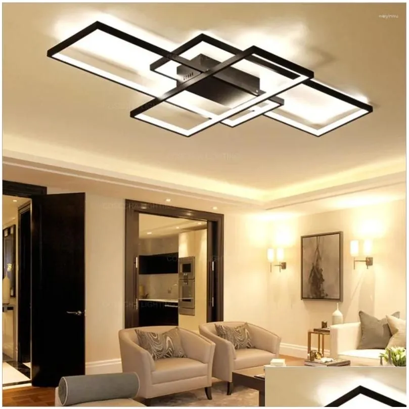 Ceiling Lights Rectangar Led For Living Room Black White Dimmable Lamp Remote Control Foyer Kitchen F Drop Delivery Dhzqr