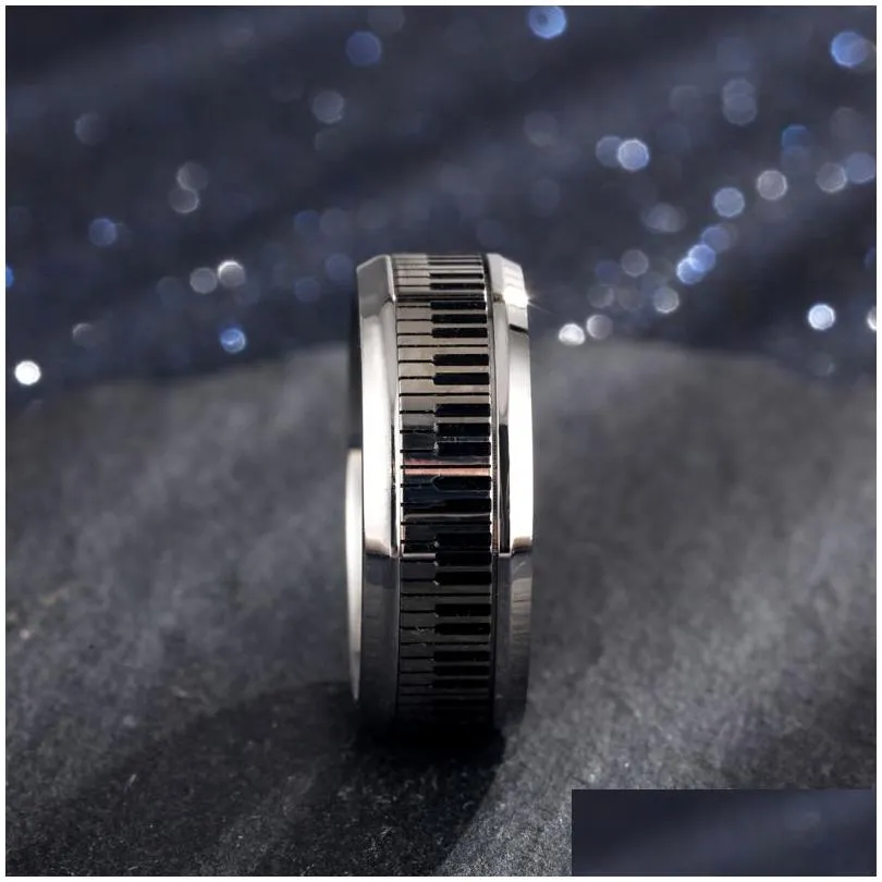 Men Music Piano Keyboard Ring Stainless Steel Rotatable Spinner Rings For Man Boyfriend Gifts Silver Tone Rings