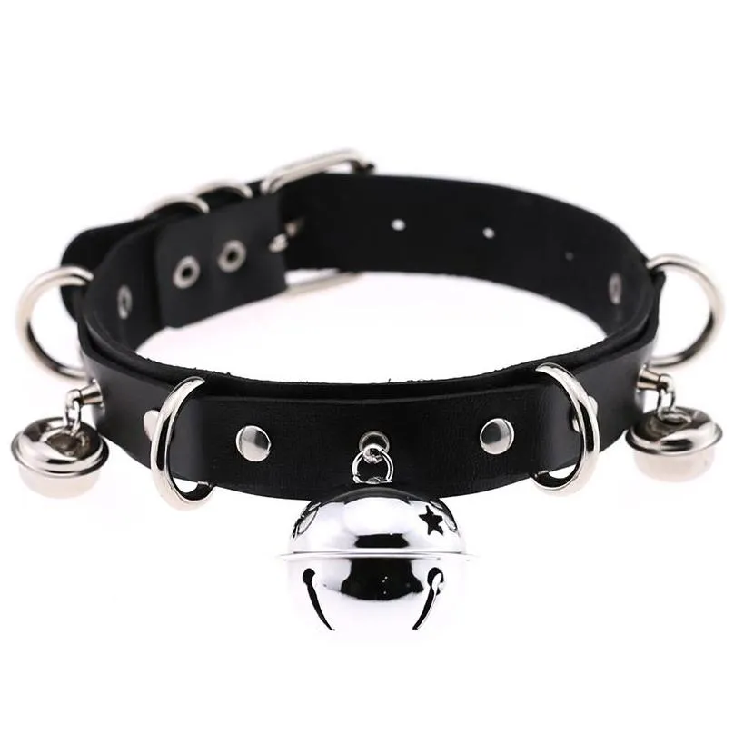 Chokers Y Punk Leather Choker Necklace Mtilayer Bells Metal Collar Bondage Cosplay Goth Jewelry Harajuku Accessories Drop Delivery Nec Dhqcw