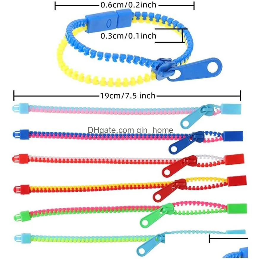 dhs bracelets toys party zipper bracelet 7.5 inches s toy sensory neon color friendship for kids adults christmas gifts