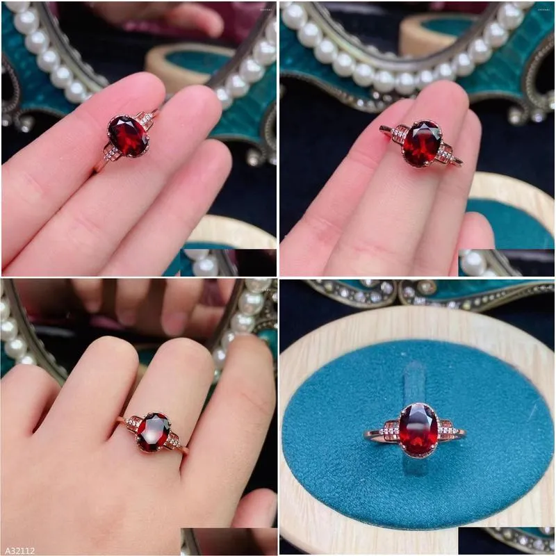 Cluster Rings KJJEAXCMY Fine Jewelry The Natural Gemstone 925 Silver Female Garnet Ring Supports Re-inspection