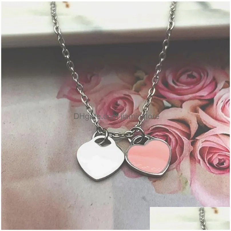 heart necklace woman A set of packaging stainless steel blue pink green pendant jewelry on the neck Valentine Day Christmas gifts for girlfriend