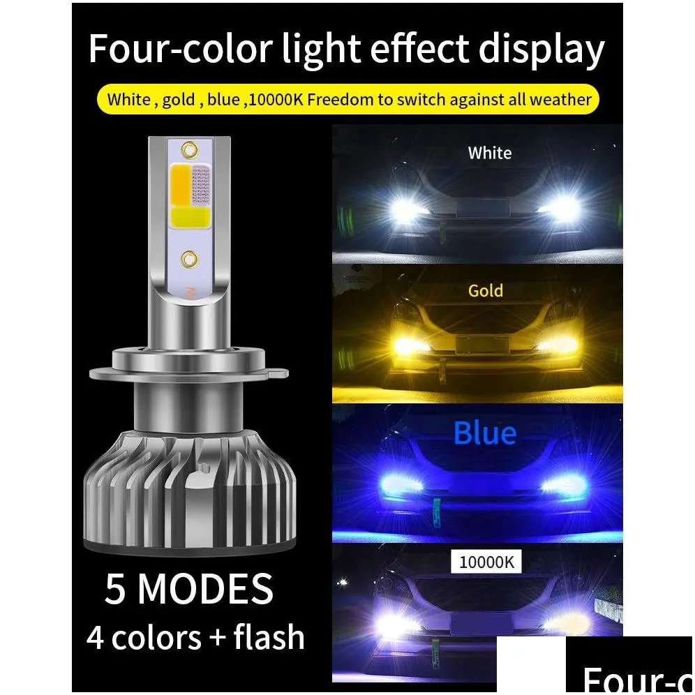 2Pieces F2 Four colors Flash LED Car Headlight 10000LM Auto LED H4 H1 H7 H8 H9 H11 H16 9005 HB3 9006 HB4 3000K 6000K 10000K