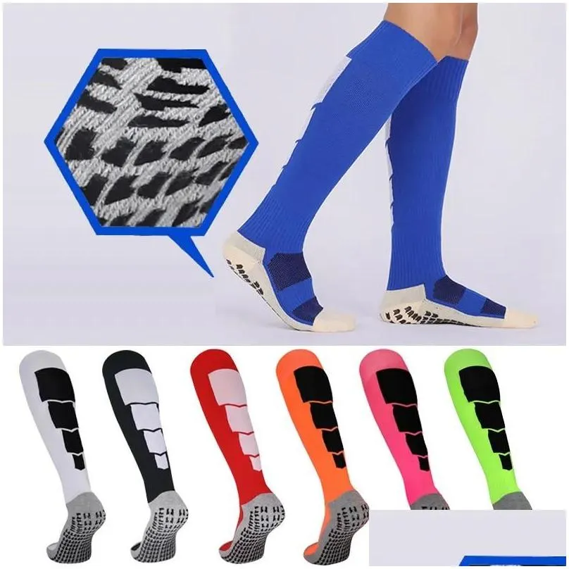 Nonslip Football Socks Adults Athletic Long Absorbent Sports Grip Sock for Soccer Volleyball Running Knee Length Sto