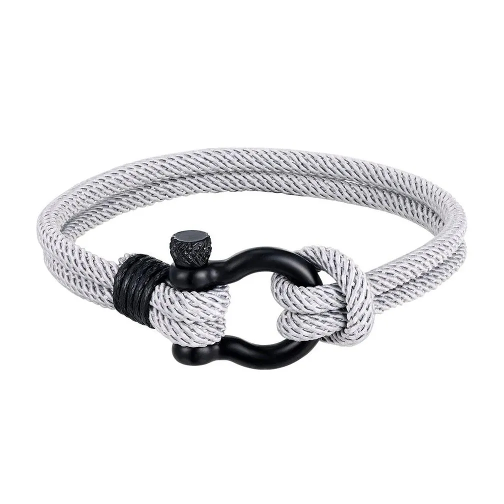 Milan Rope Bangle Versatile Style Black Stainless Steel Bracelet Men`s Horseshoe Buckle Bracelets