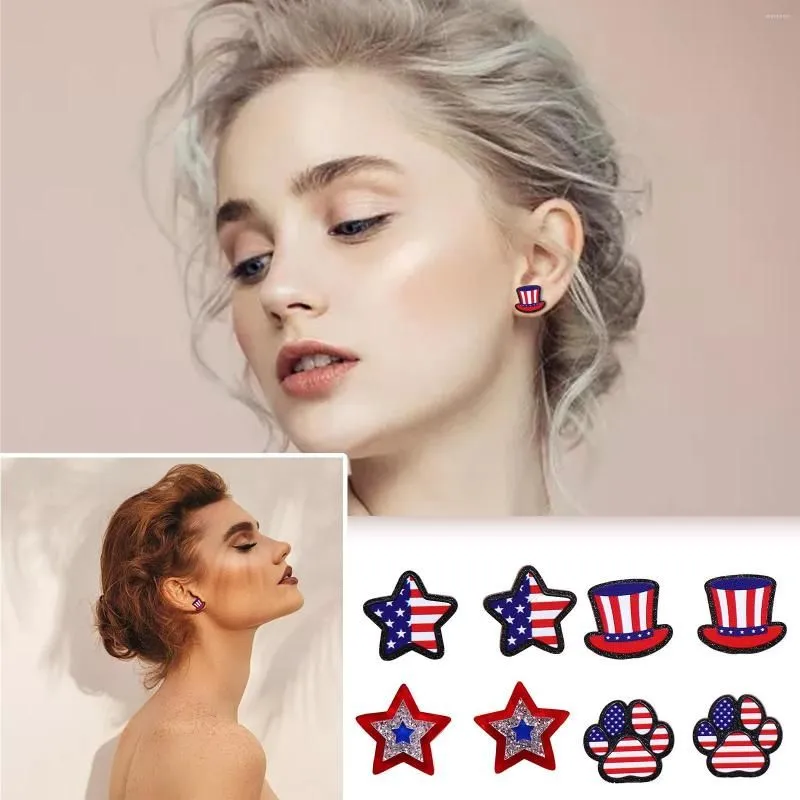 Stud Earrings 4th Of July Acrylic Patriotic Red White Blue American Flag Star Bling For Women Tassel