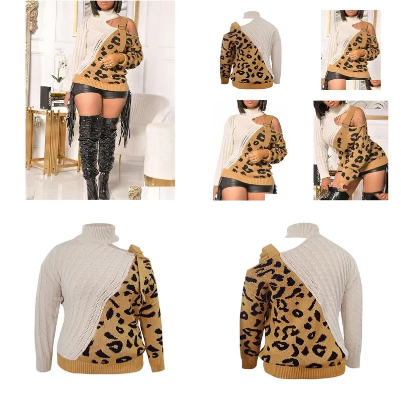 lw Plus Size Sweater Leopard Print Cut Out Sweater winter lg sleeve m Oversized Loose Sweaters casual Pullovers Tops c89U#