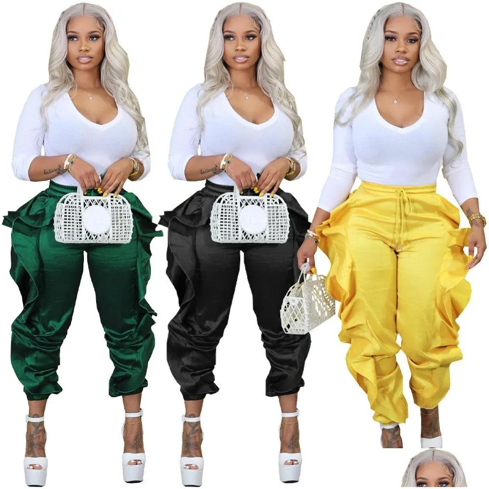 New 2024 Spring Pants Women Long Pants with Ruffles Summer Clothes Solid Trousers Fashion Stretchy Loose Cross-pants Bulk Wholesale items DHL