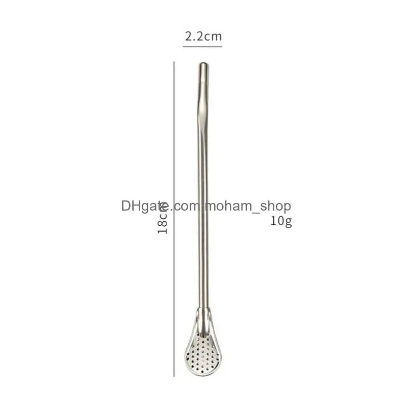 stainless steel straw spoon tools 18cm metal dual purpose straws stirring spoons coffee nectar filter household tea accessories