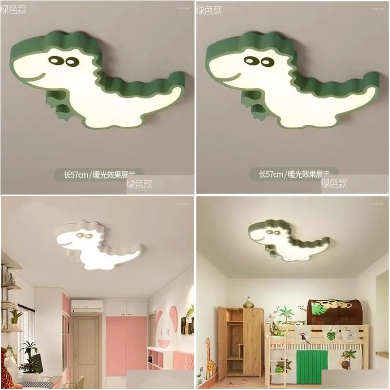 Ceiling Lights For Kids Bedroom Cartoon Dinosaur Boys Girls Lamp Green White Modern LED Children