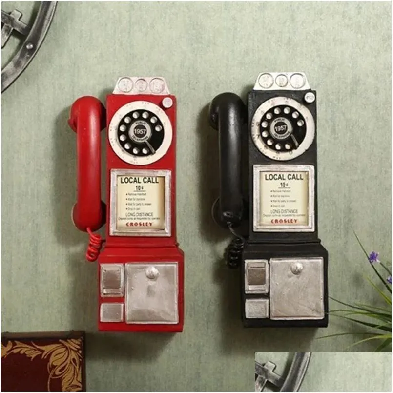 decorative objects figurines creativity vintage telephone model wall hanging ornaments retro furniture crafts gift for bar home decoration
