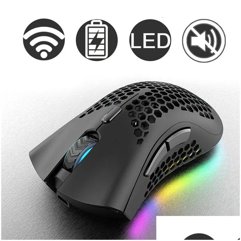 Mice 2 4G Wireless Mouse Rgb Light Honeycomb Gaming Rechargeable Usb Desktop Pc Computers Aouse Laptop Gamer Cute 230210 Drop Deliver Dhboa