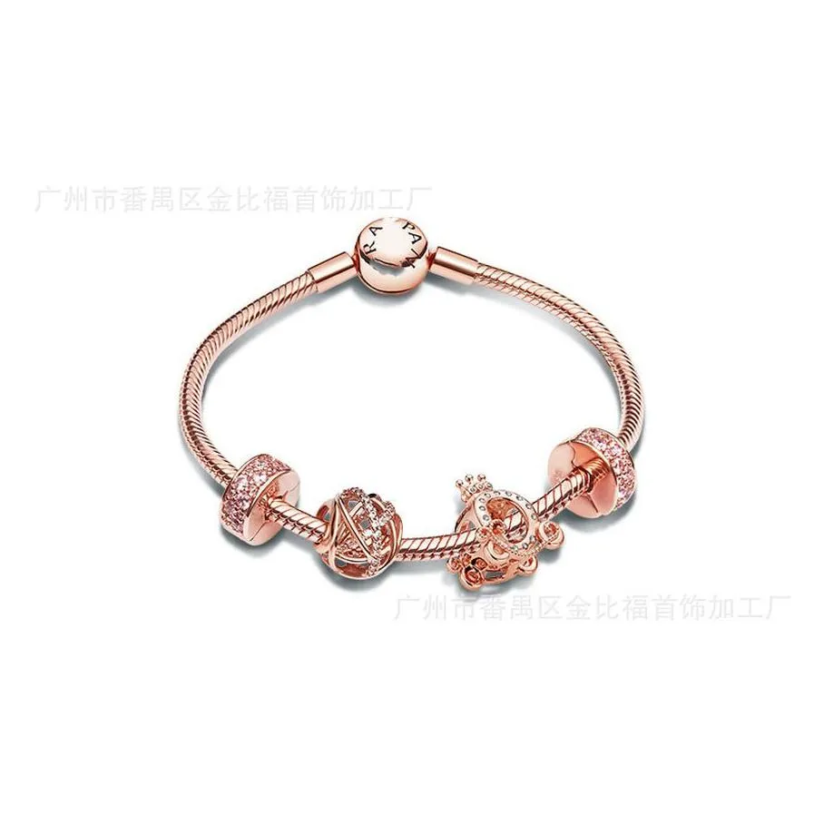 Fine jewelry Authentic 925 Sterling Silver Bead Fit Charm Bracelets Rose Gold Hollow Constellation Shining Daisy Safety Chain Pendant DIY